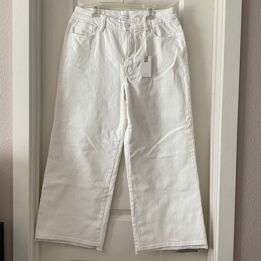 Good American White Palazzo Crop Jeans